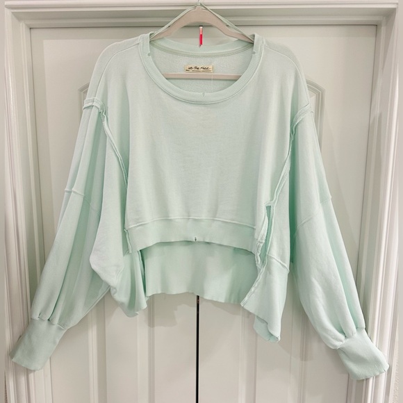 NWT Free People We The Free Camden Cropped Sweatshirt - Mint Julep - Picture 5 of 9